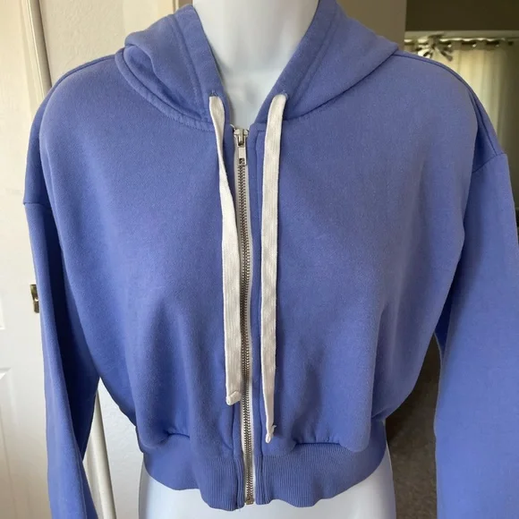 Forever21 purple blue cropped zip up hoodie preowned size small - Picture 2 of 7